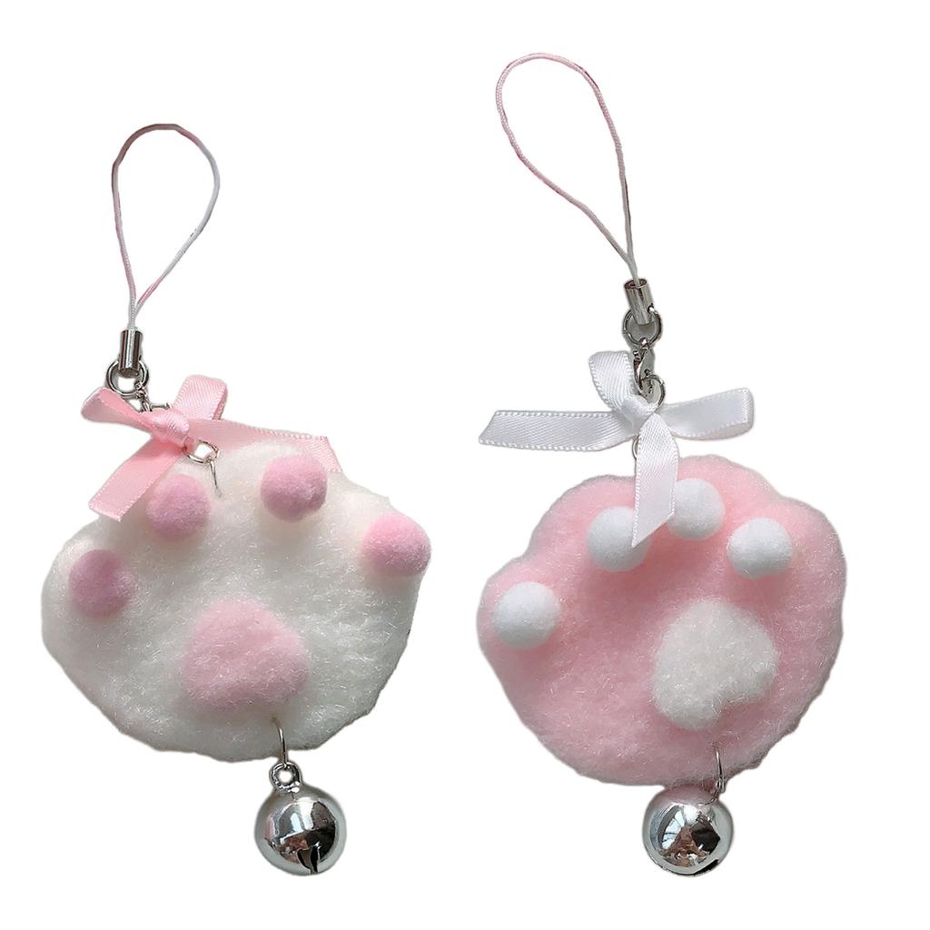 1/2pcs Lovely Cat Claw Bowknot Bell Phone Strap Versatile Plush Keychain Fashionable Bag Ornament Keys Cameras Accessory