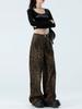 Brown Leopard Jeans Women Denim Pants Female Oversize Wide Leg Trousers Streetwear Hip Hop Vintage Clothes Loose Casual