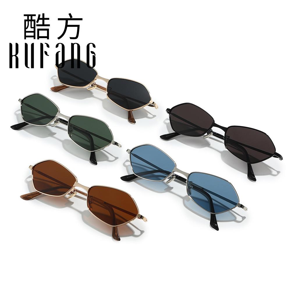New polygonal sunglasses, men's and women's high-end small-frame retro metal sunglasses, driving sunscreen glasses