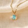 Luxury Female Blue White Opal Round Stone Pendant Necklace Vintage Gold Color Wedding Jewelry For Women