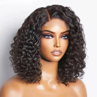 180D Deep Wave Curly Lace Front Peruci Bob Perucă Parte laterală Dantela Pre smuls Transparent Brazilian Deep Curly Bob Peruci