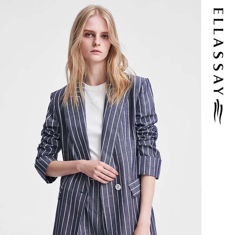 ELLASSAY French Blue Striped Linen-Cotton Blazer XS