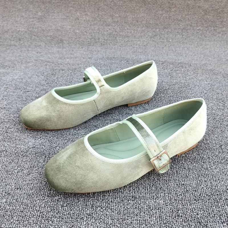 Mode Retro Ballerinas Damen Einfarbig Eckige Zehenpartie Frühling und Herbst Wildleder Damenschuhe Damen Slipper Damen zapatillas mujer