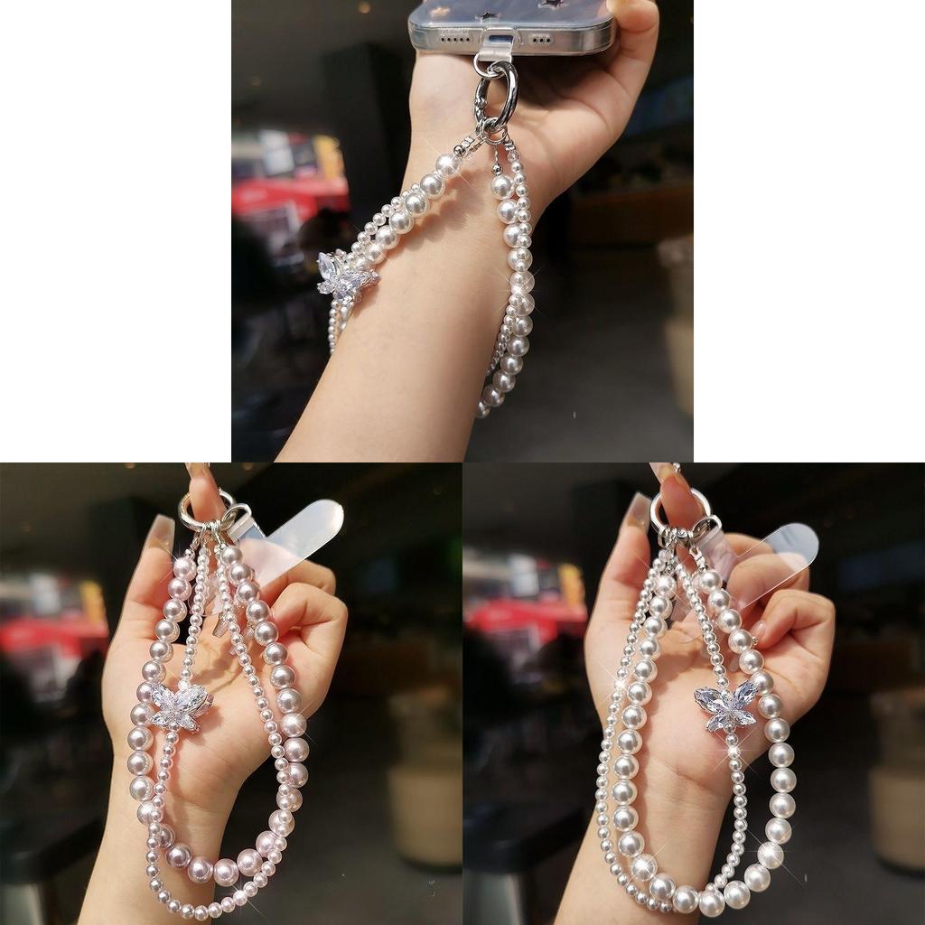 Elegant Pearl Phone Lanyard With Crystal Beads For Women And Men