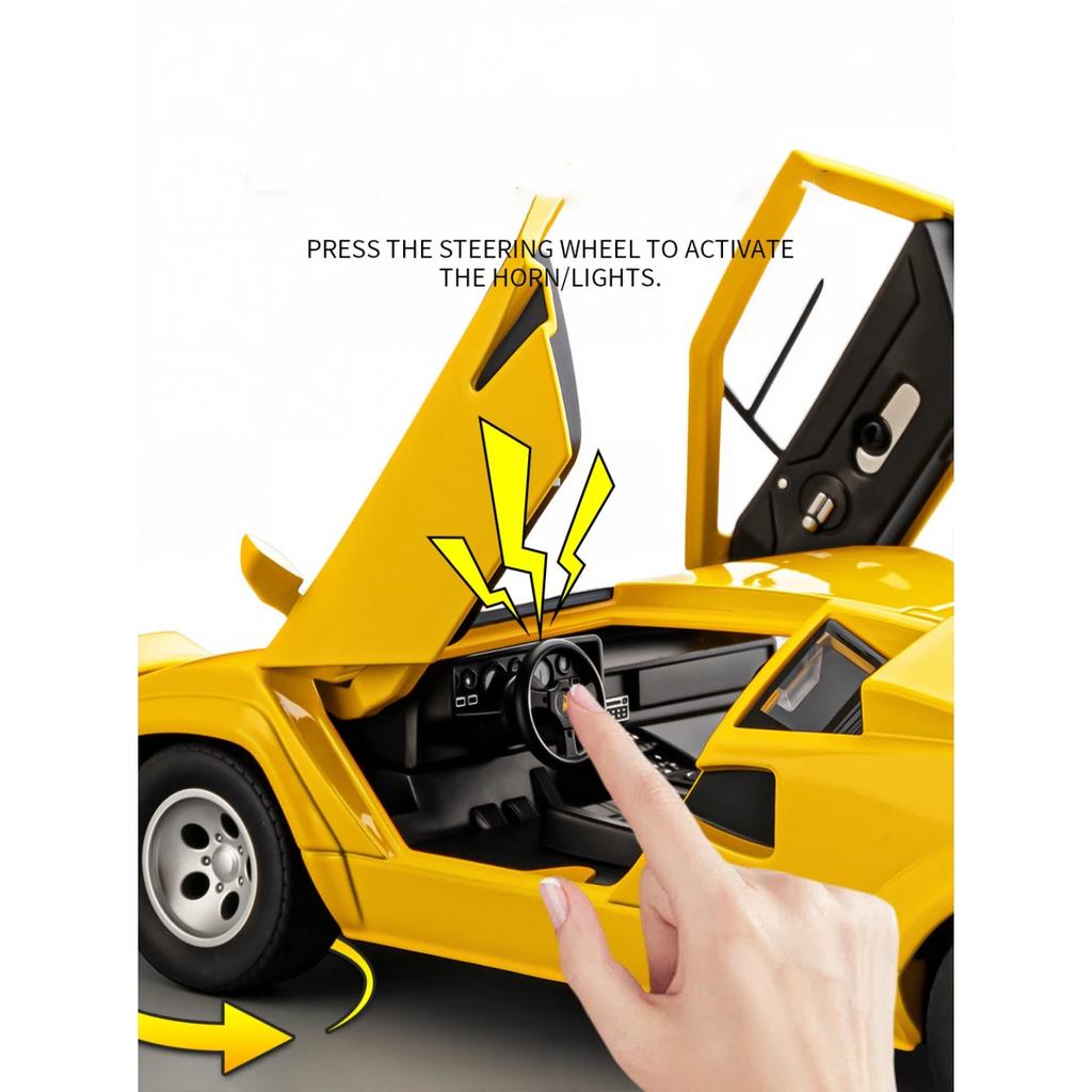 1/24 Lamborghini Countach LP5000s Alloy Classic Sports Car Model Diecast Metal Retro Racing Vehicles Car Model Sound and Light Kids Toy Gift