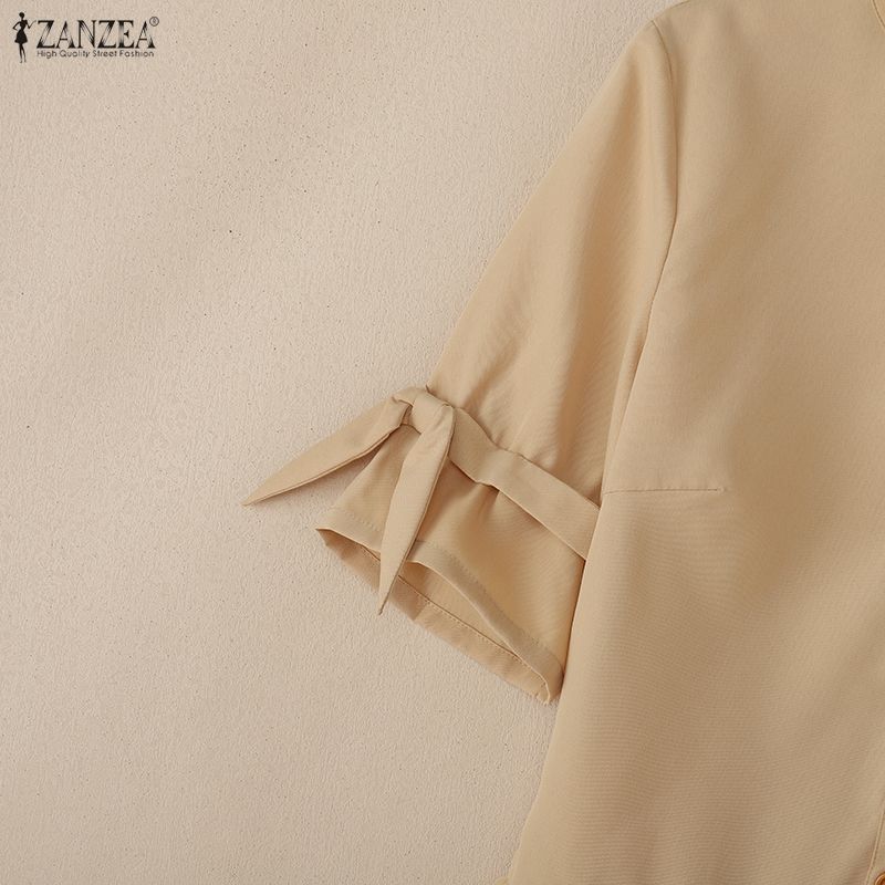 ZANZEA Moteriška kasdieninė palaidinė apvaliu kaklu, vienspalvė, 3/4 rankovėmis, laisva