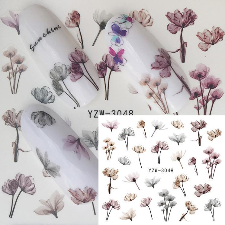 1 Sheet Flower Series Nail Art Water Transfer Sticker Full Wraps Deer Lavender Tattoo Flamingo Nail Tips DIY Decals Decoration