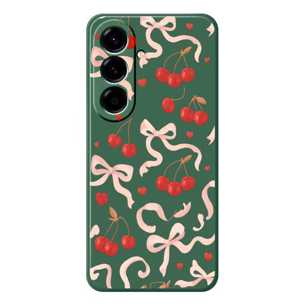 For Samsung Galaxy A56 5G Case Big Bow Cherry Pattern Printing Straight Edge TPU Phone Back Cover
