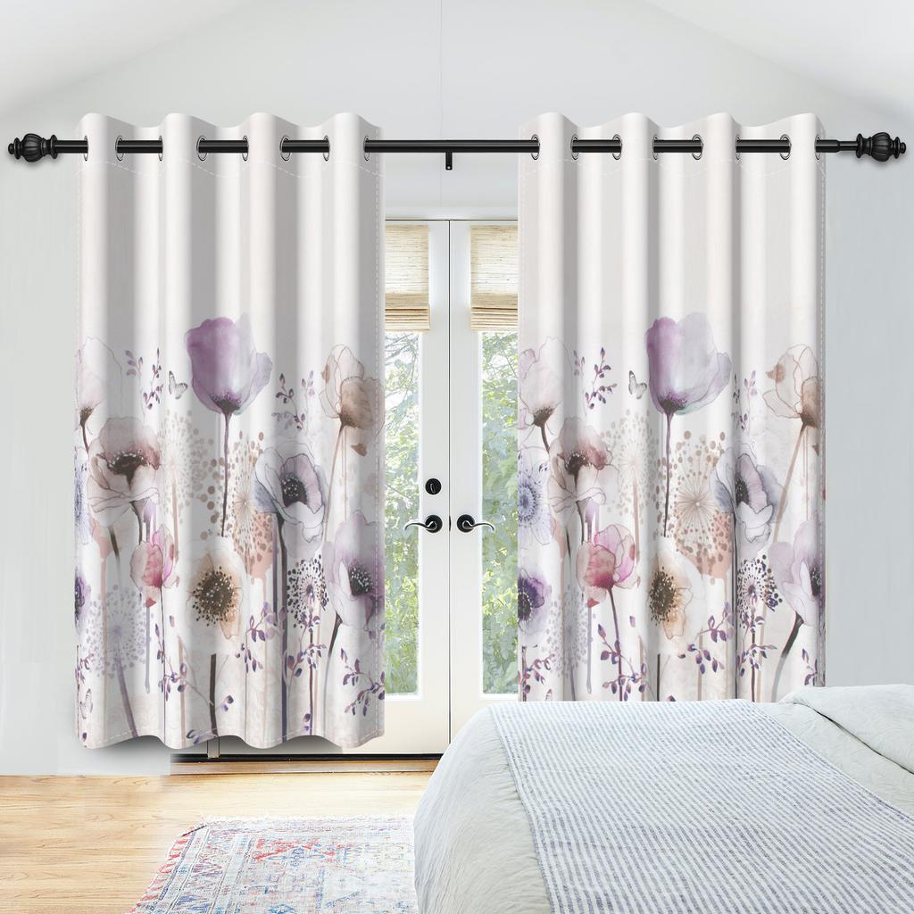 2ks Květinové okenní závěsy Akvarelový botanický potisk Polyesterové zatemňovací závěsy Kuchyň Obývací pokoj Pokoj pro dívky Dekor Závěs