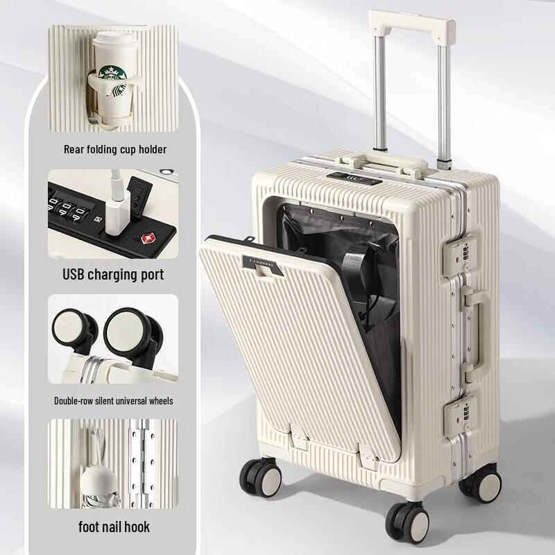 TJ Harren Aluminum Frame Front-Opening Carry-On Suitcase
