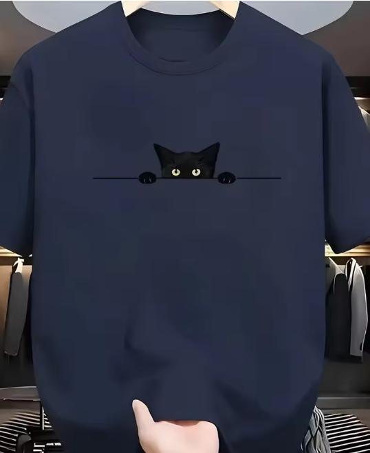 Unisexs New Summer Cute Kitten Print Soft And Breathable Round Neck TShirt Outdoor Casual Versatile Top