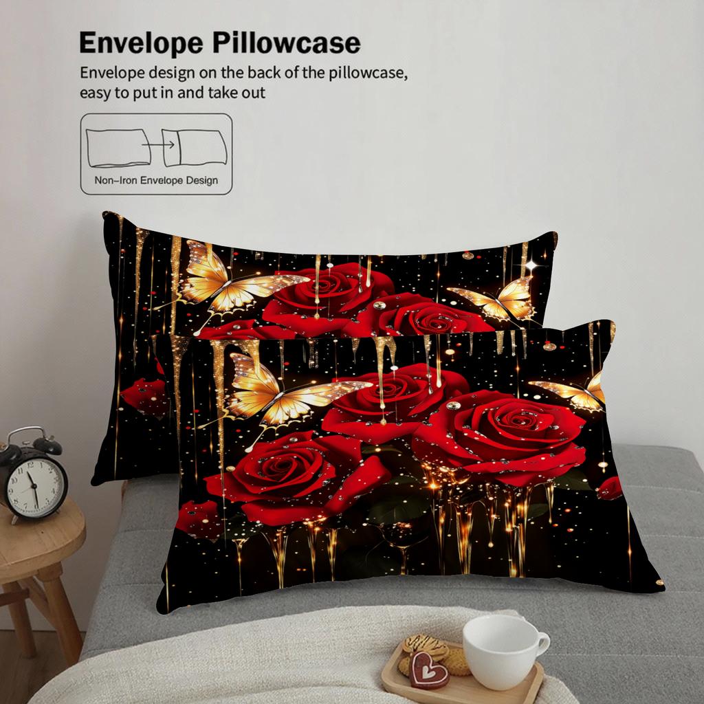 3pcs Full Size Duvet Cover Comforter Not Included For Couples Bedroom 3D Printed Romantic Floral Bedding Sets With 2 Pillowcases