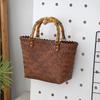 Women's Bamboo Handle Woven Beach Tote Bag