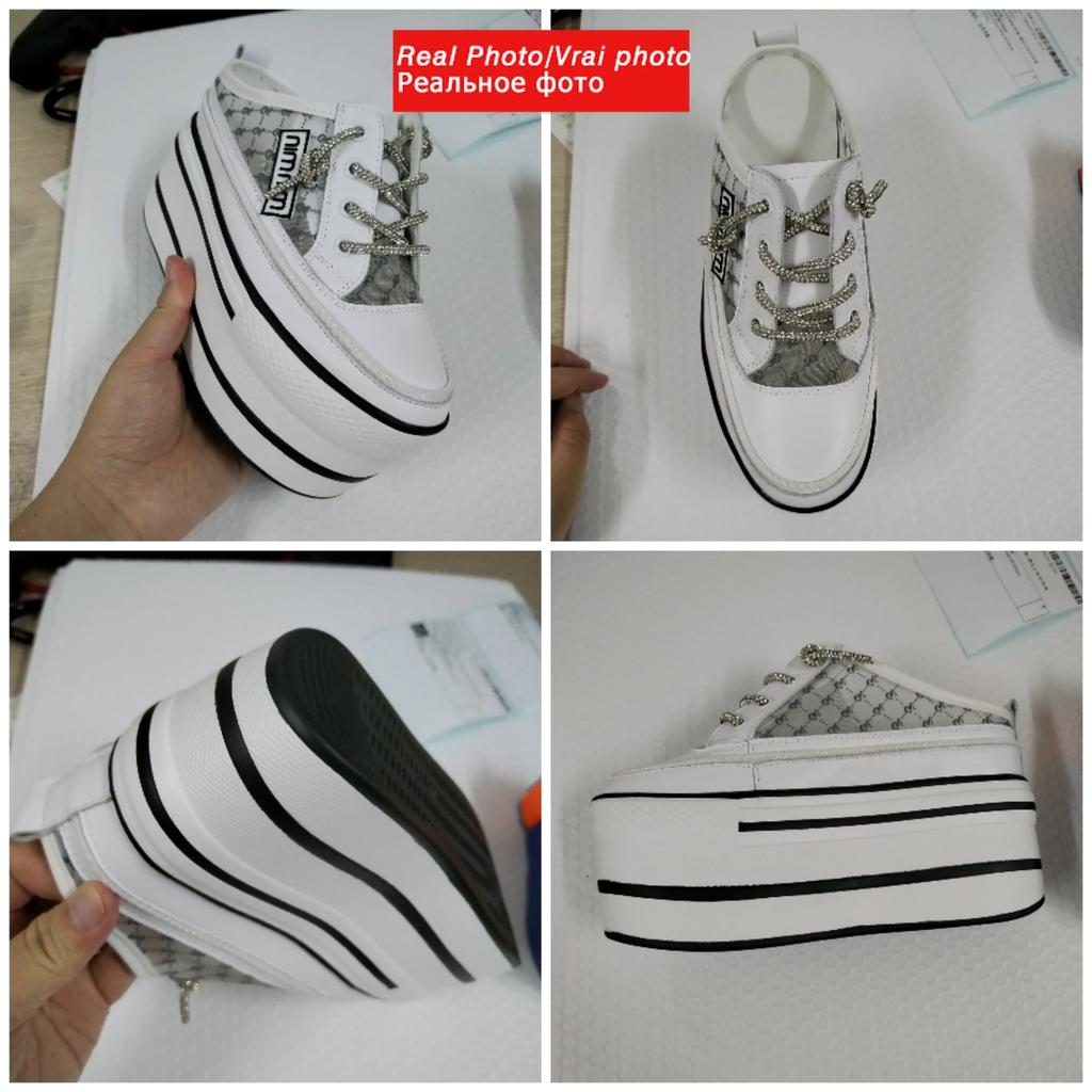 Fashion Genuine Leather 11cm Platform Slippers Wedge Shoes Summer Women High Heel Slip on Slides Sandals Women Summer Shoes 2024