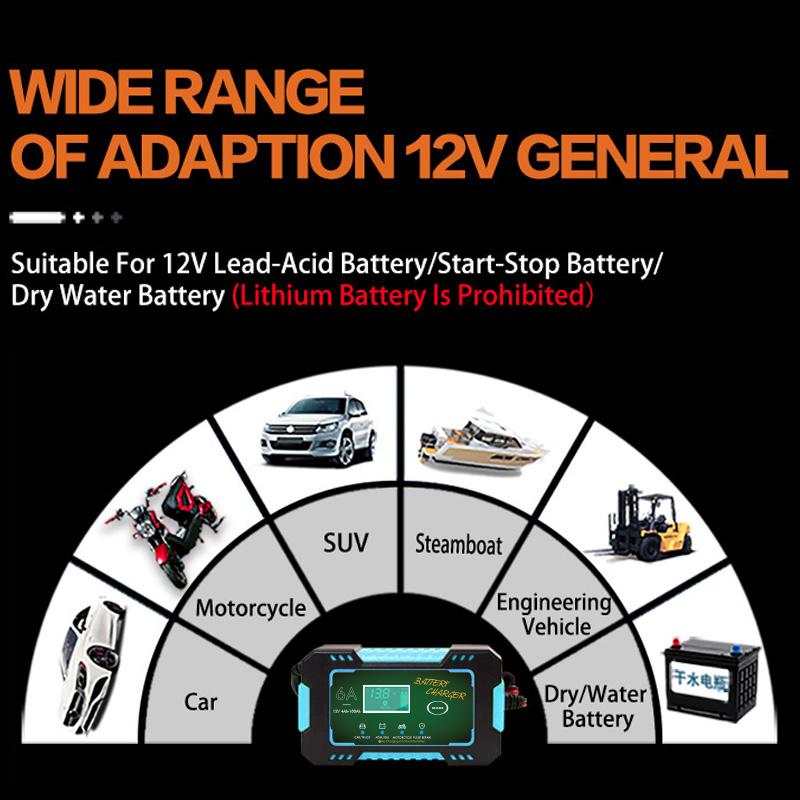 1PC Anchtek Battery Charger 12V Pulse Repair LCD Display Smart Fast Charge AGM Deep cycle GEL Lead-Acid Charger For Motorcycle Car