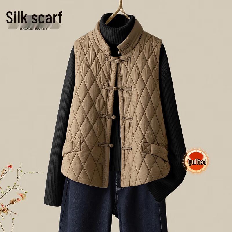 

Женский ретро жилет с подкладкой на пуговицах и воротником-стойкой XL