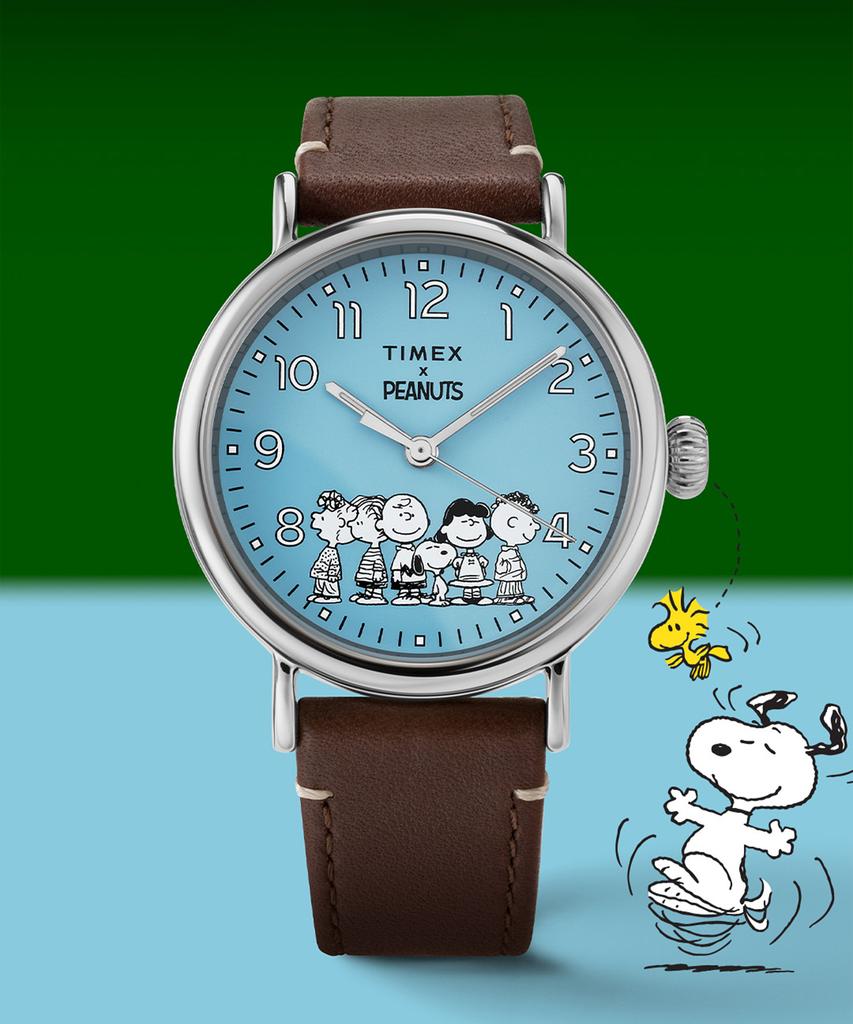 Taimaegseu X Peanuts Standard Gangs All Here Brown Leather Strap Wristwatch 40Mm