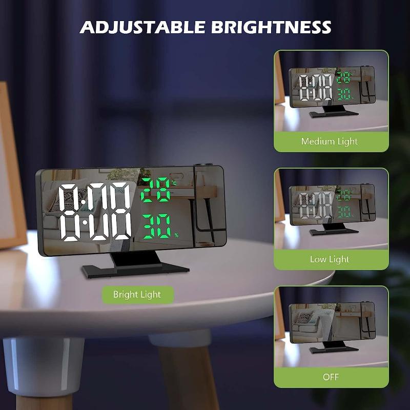 Led Digital Alarm Clock Projection Clock With 180°Rotatable Projector Mirror Large Screen Projection Clock For Home Office Table