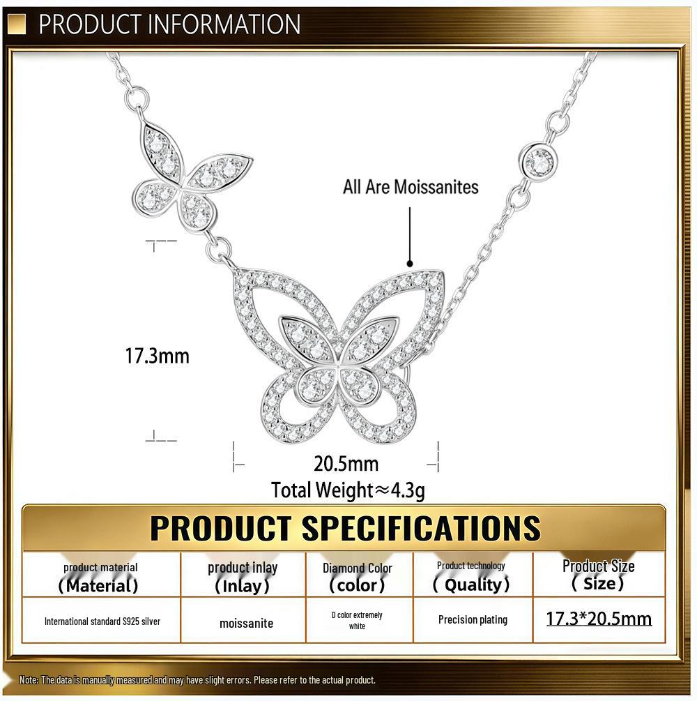 Phantom Butterfly Moissanite Necklace - Sweet Clavicle Chain for Women, s925 Silver