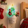 Plug-in Night Light for Bedroom Christmas LED Light, Resin Glowing Tree Lamp with Kids Reindeer Modern Relief Texture Seesaw Design, Wall Decor