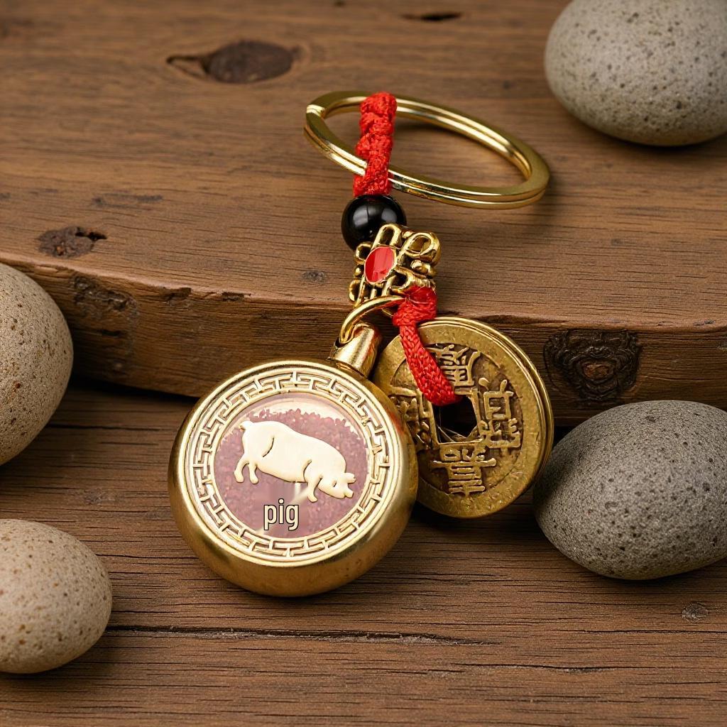 Brass Rotating Zodiac Keychain Pendant: Unisex Creative Handicraft