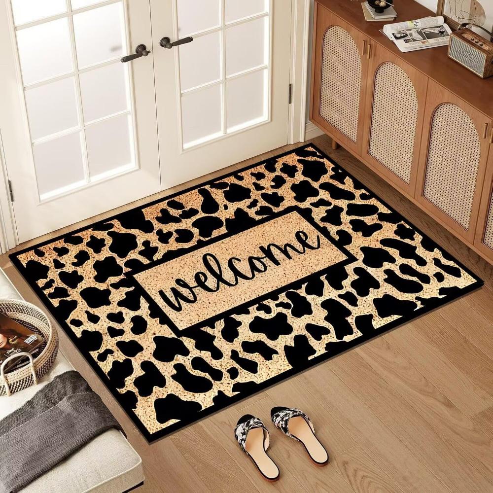 Trendy Leopard-pattern WELCOME Rug Doormat Living Room Bedroom Corridor Floor Mat Home Decor Kitchen Nonslip Washable Foot Mat