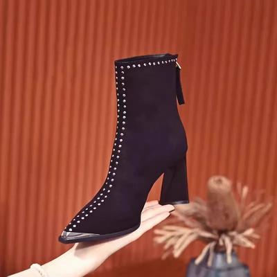 Fashion Designer Vintage Women Ankle Boots Fashion Pointed Toe Short Booties Ladies Square Heels Party Pumps Shoes