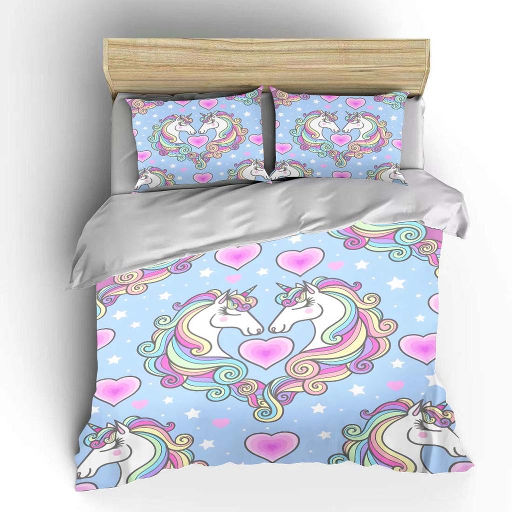 Heart Unicorn Love Pattern Bedding Set for Kids Luxury Gift 3pcs Digital Print Comforter Set Soft Comfortable Breathable