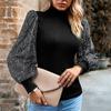 Women's Half Turtleneck Long-sleeved Sequined Patchwork Knitted Top