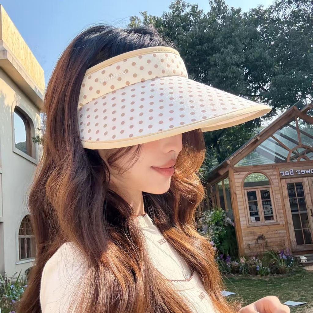 Simple polka dot foreign style women's empty top hat spring and summer versatile travel sunshade sunscreen sun hat new fresh and sweet