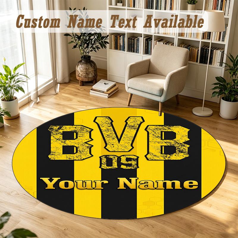 Round Rug Custom NameBorussia Dortmund Pattern Non Slip Carpet Home Floor Decor