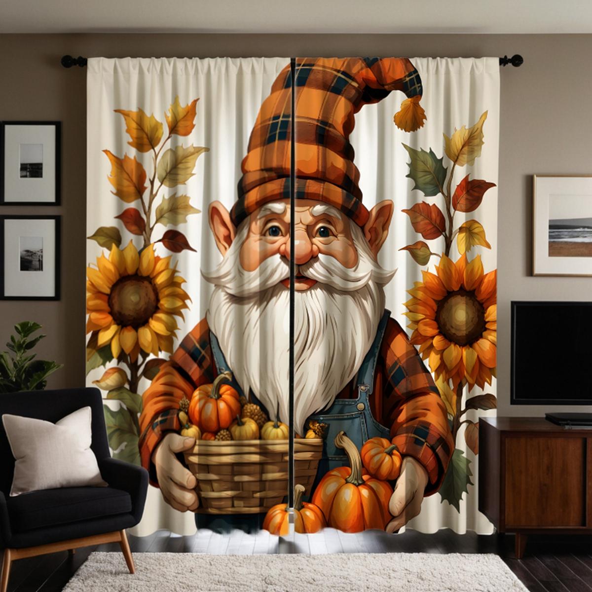 

2 шт. HD Праздник урожая держит тыкву старый подсолнух занавеска Желтая завязка цифровая печать занавеска Домашний декор стиль Украсить l W52H63inchW132H160cm