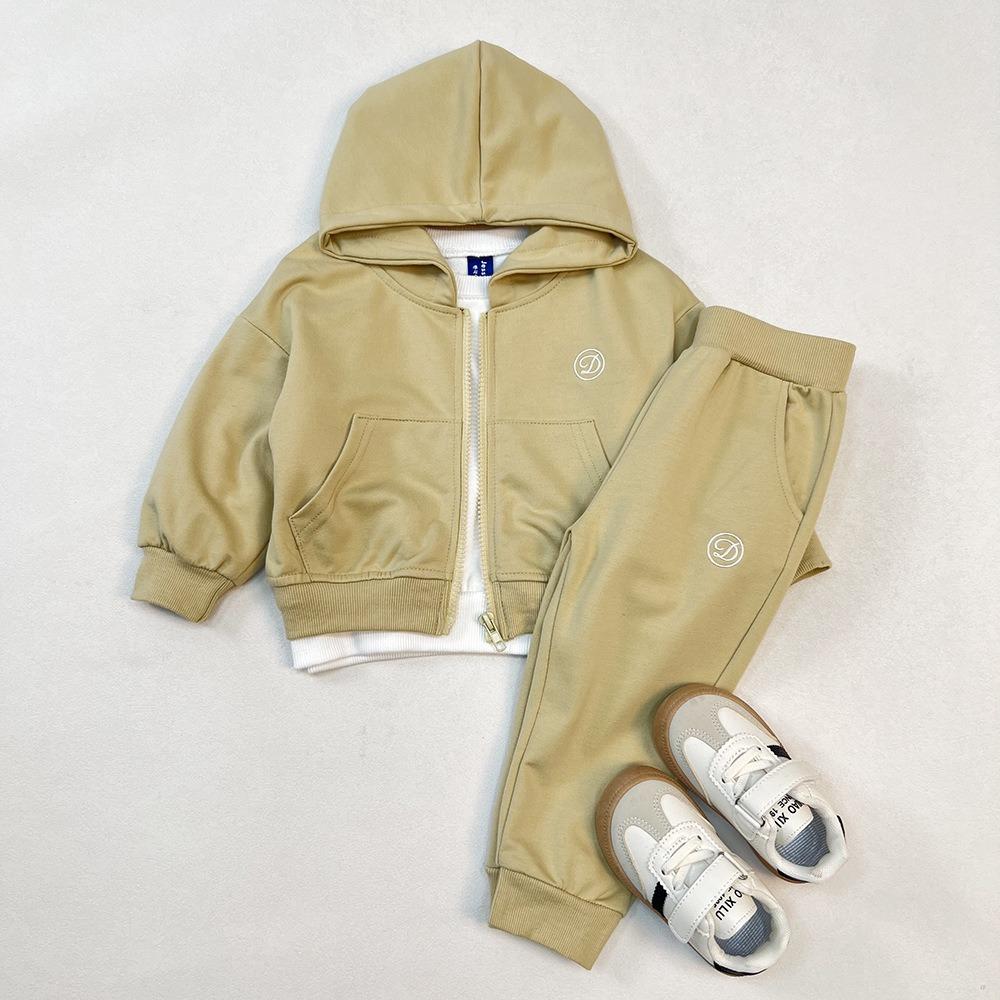 

Детский костюм худи Осень Новый Детский костюм худи Кардиган на молнии С капюшоном Брюки для мальчиков и девочек Костюм-двойка 130cm хаки