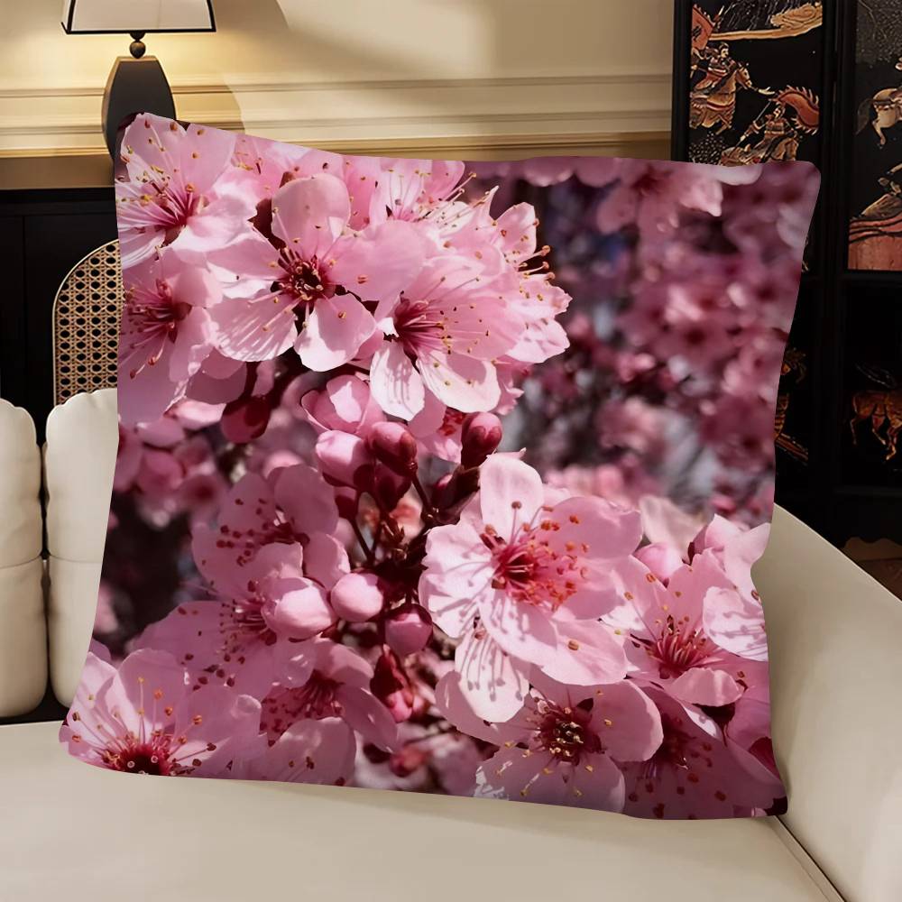 Cherry Blossoms Pillow Case Fashion Square Pillowcase Bedroom Sofa Room Ins Decoration Leisure