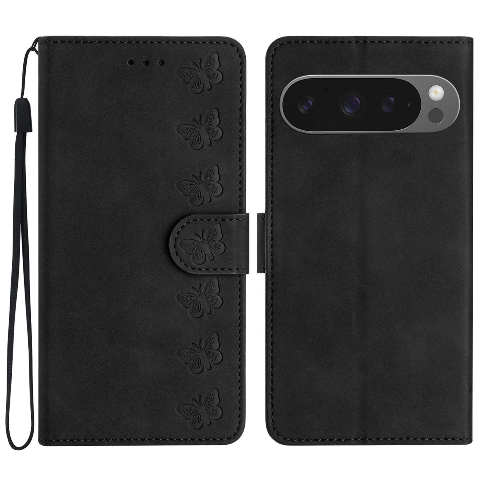 

For Google Pixel 9 Pro XL Case Imprinted Butterfly Leather Wallet Phone Cover E