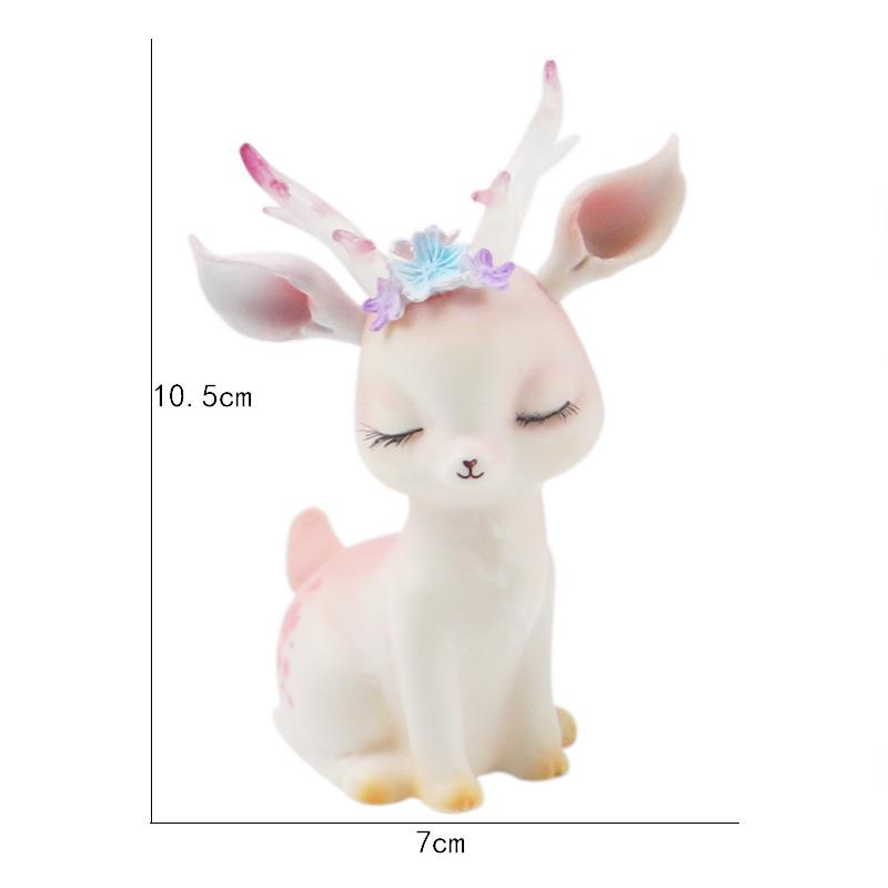 Cartoon Deer Figurine with Flower Charm Cute Little Deer Desktop Decoration Car Center Console Ornament Collectible Animal Toy
