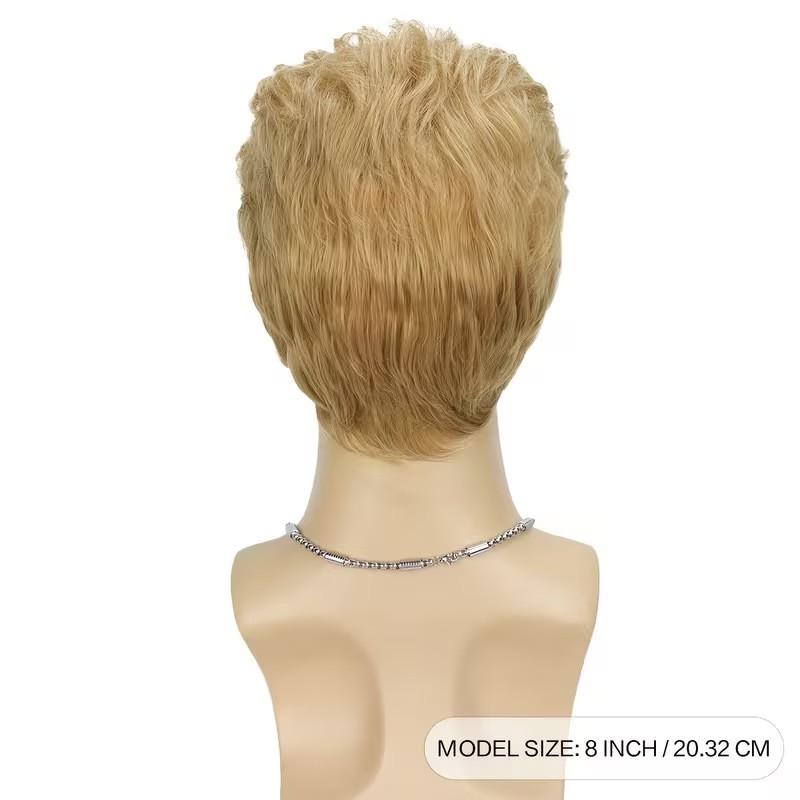 Mens Short Wig Golden Slicked Back Business Style High Temperature Fiber