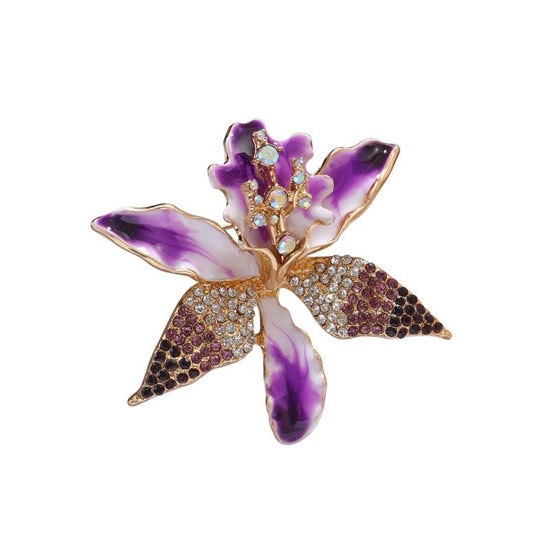 New exquisite enamel orchid brooch high-end elegant temperament suit accessories purple flower female brooch