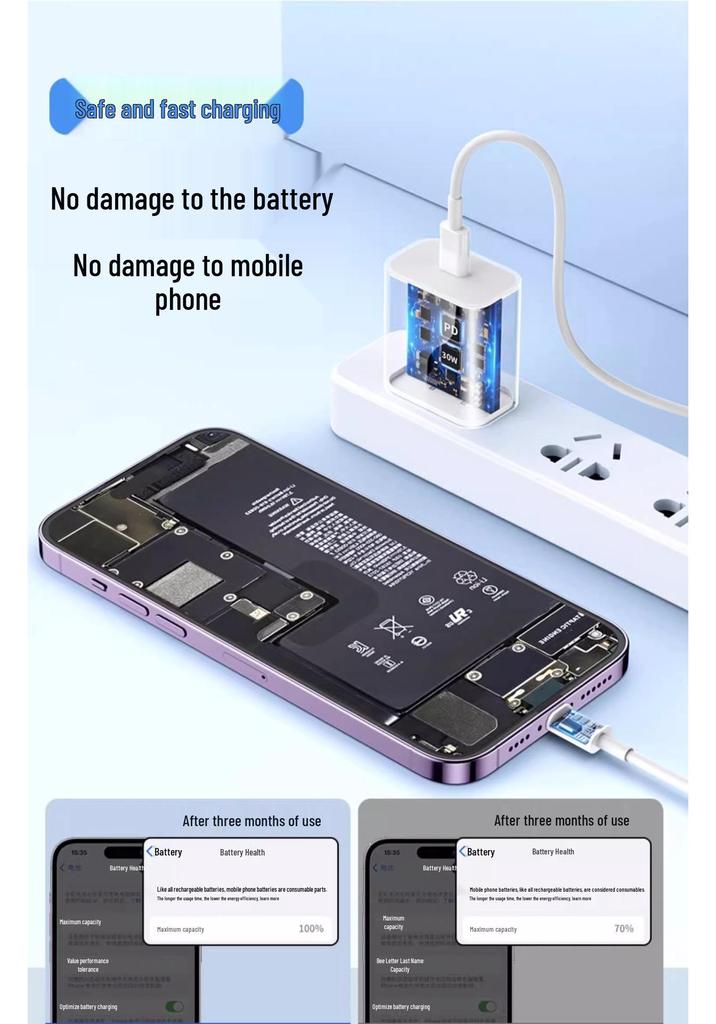 PD20W Dual Port Fast Charger for iPhone 15/14 Pro, 16 Max 30W Mobile Charger