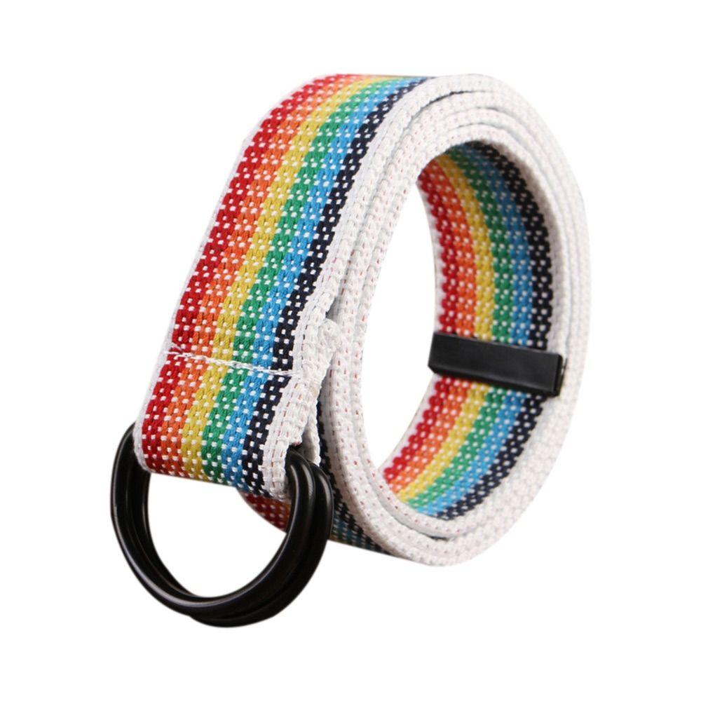 Casual Versatile Black Buckle Nylon Braided Belt Weave Waist Band Canvas Strap Double Ring Waistband