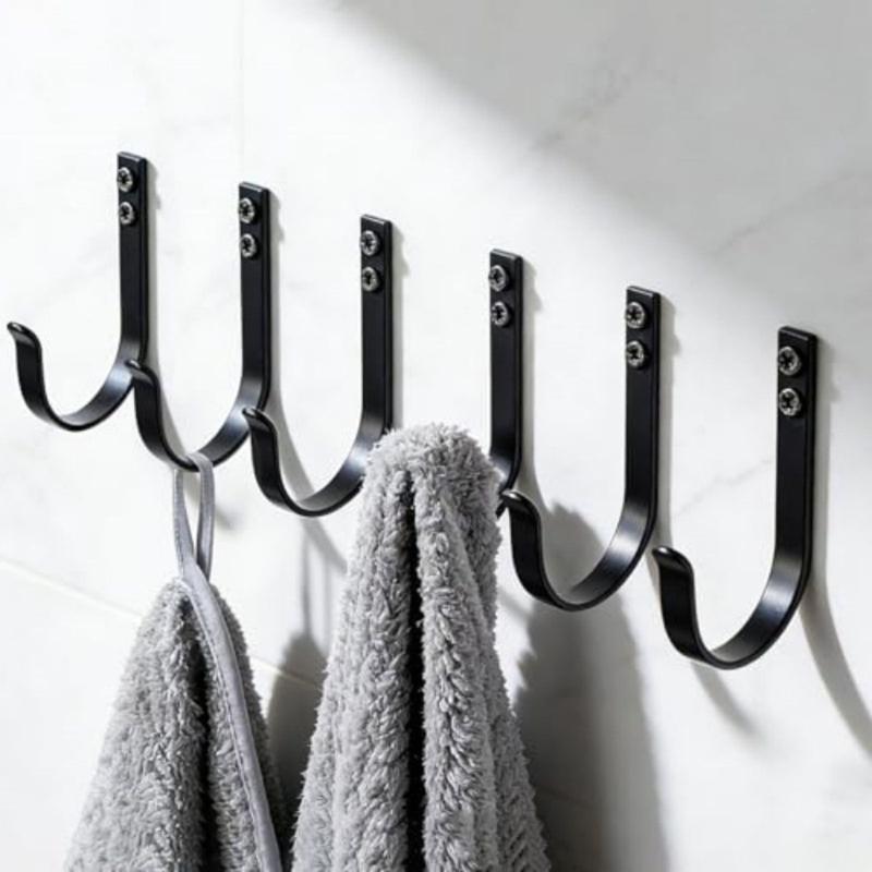 6PCS Black Metal Wall Hooks with High Weight Loading For Cooking Area Bathroom Garage Storage Easy To Install And Clean