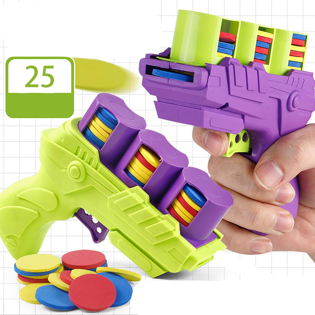 Children Fun Toys Flying Saucer Guns Ejection Flying Disc 25 Eva Soft Bullets Toy Gun Kids Outdoor Games Interactive Sport Toys
