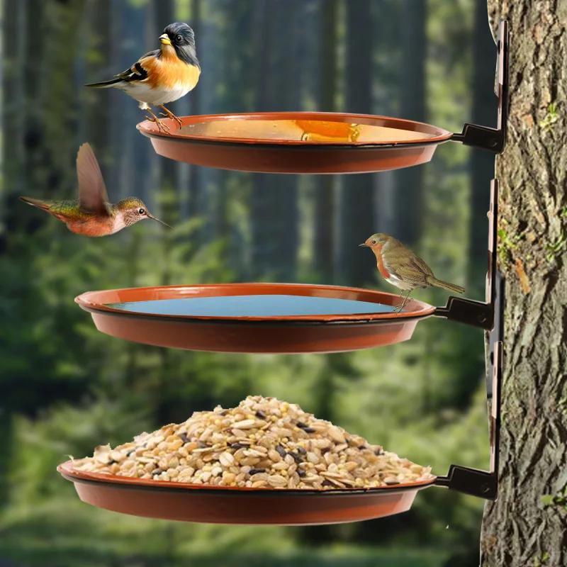 Wall Hanging Bird Feeder Bowl Tree Mounted Bird Bath Spa Include 2 Bird Trays Metal Rings and Screws