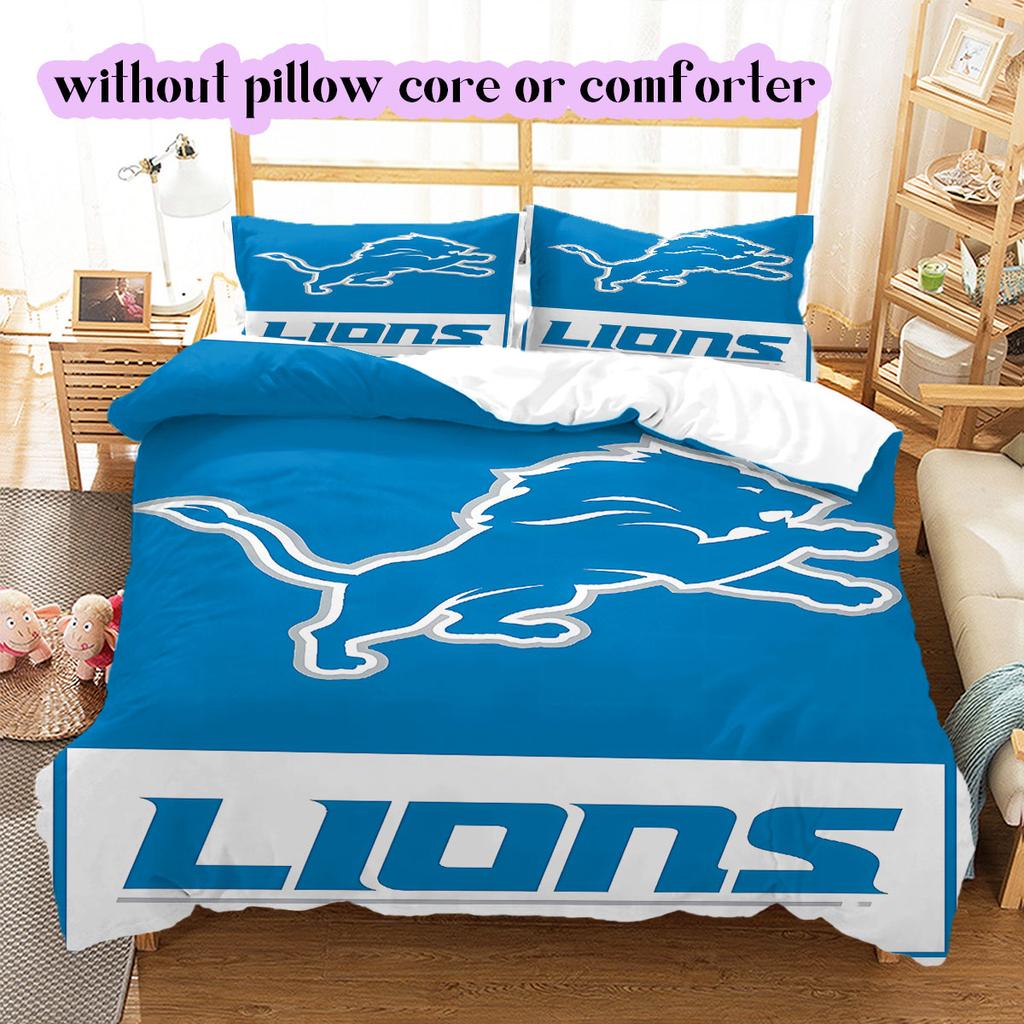 Detroit Lions Pattern Bedding,Quilt Set Quilt Cover Pillowcase Home Birthday Gift (1*duvet cover+2*pillowcase,without core)