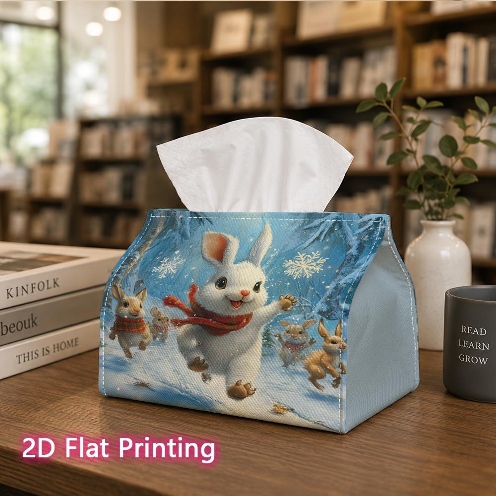 1pc, 2d Flat Printing, Tissue Box Winter Wonderland Adventure Pattern Printing Party Tissue Box, Multifunctional Kitchen and Dining Table, Coffee Tabl