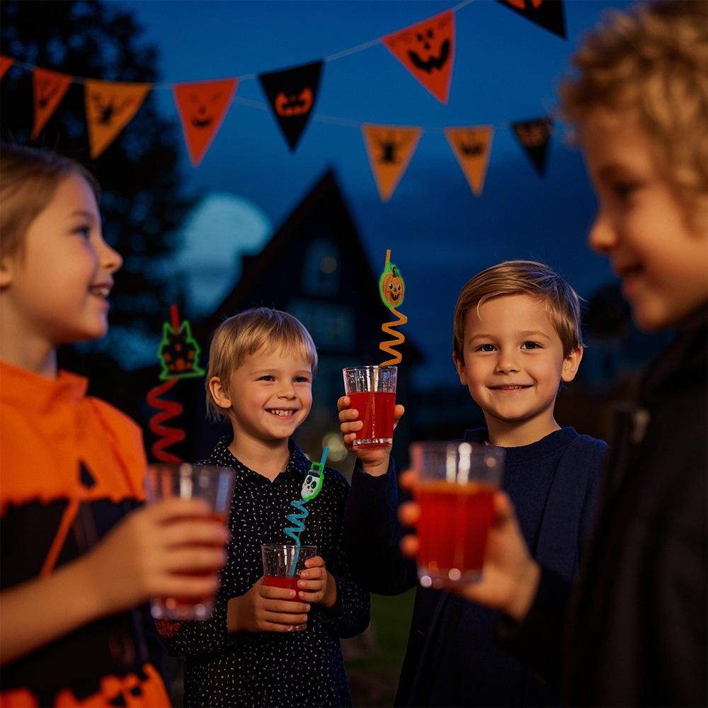 8PCS Halloween Party Favors Bats Ghost Cats Pumpkin Witch Spider Pattern Drinking Straws Goodie Gifts for Kids Halloween Party