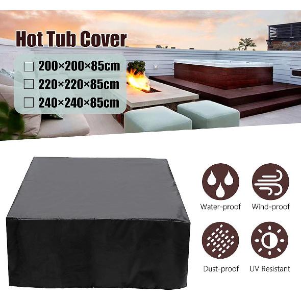 Square Hot Tub Cover Protector Waterproof Outdoor SPA Cover Cap for Square Hot Tub 94 × 94 × 33 Inch,Black (220 * 220 * 85CM)