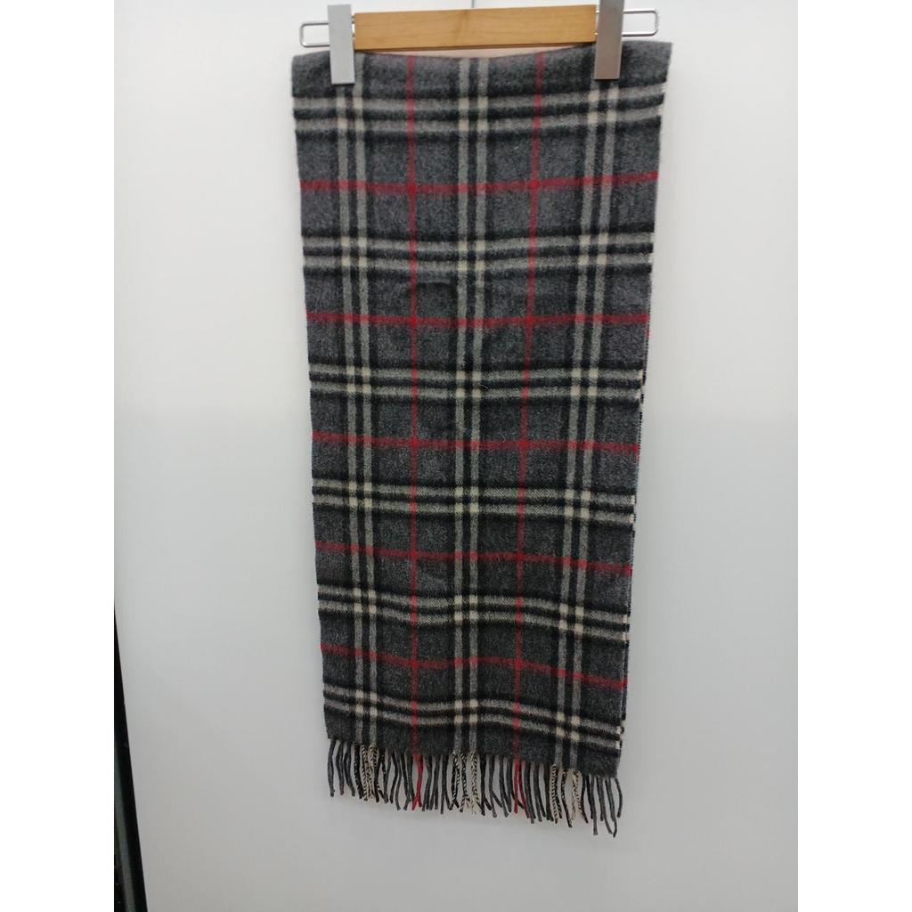 Used BURBERRY 100% Cashmere Scarf Nova Check GRY