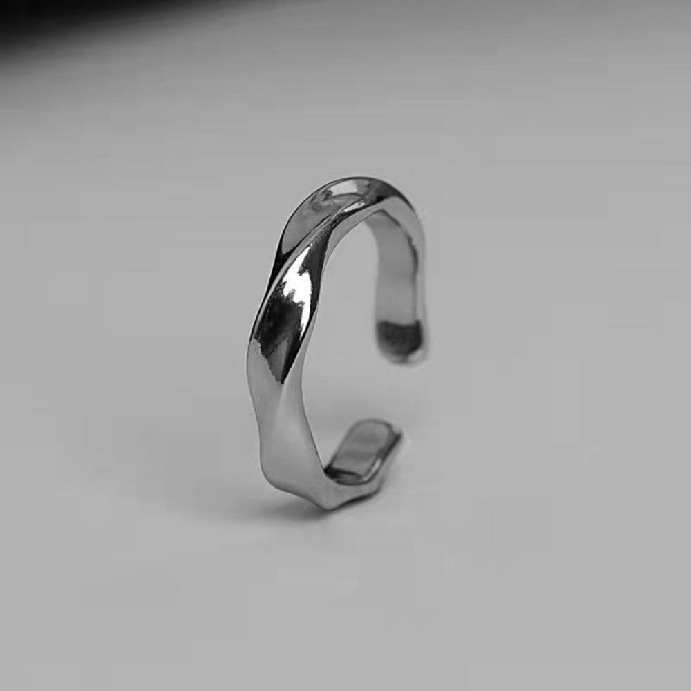 Trend Mobius Wave Ring Silver Color Alloy Open Ring For Women Simple Retro Men Fashion Jewelry Accessories Gifts resizable