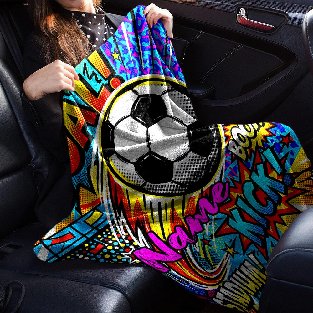 Custom Name Soccer Theme Printed Blanket - Perfect for Couch, Bed, Travel & Outdoor Use | Machine Washable, Cozy & Durable.